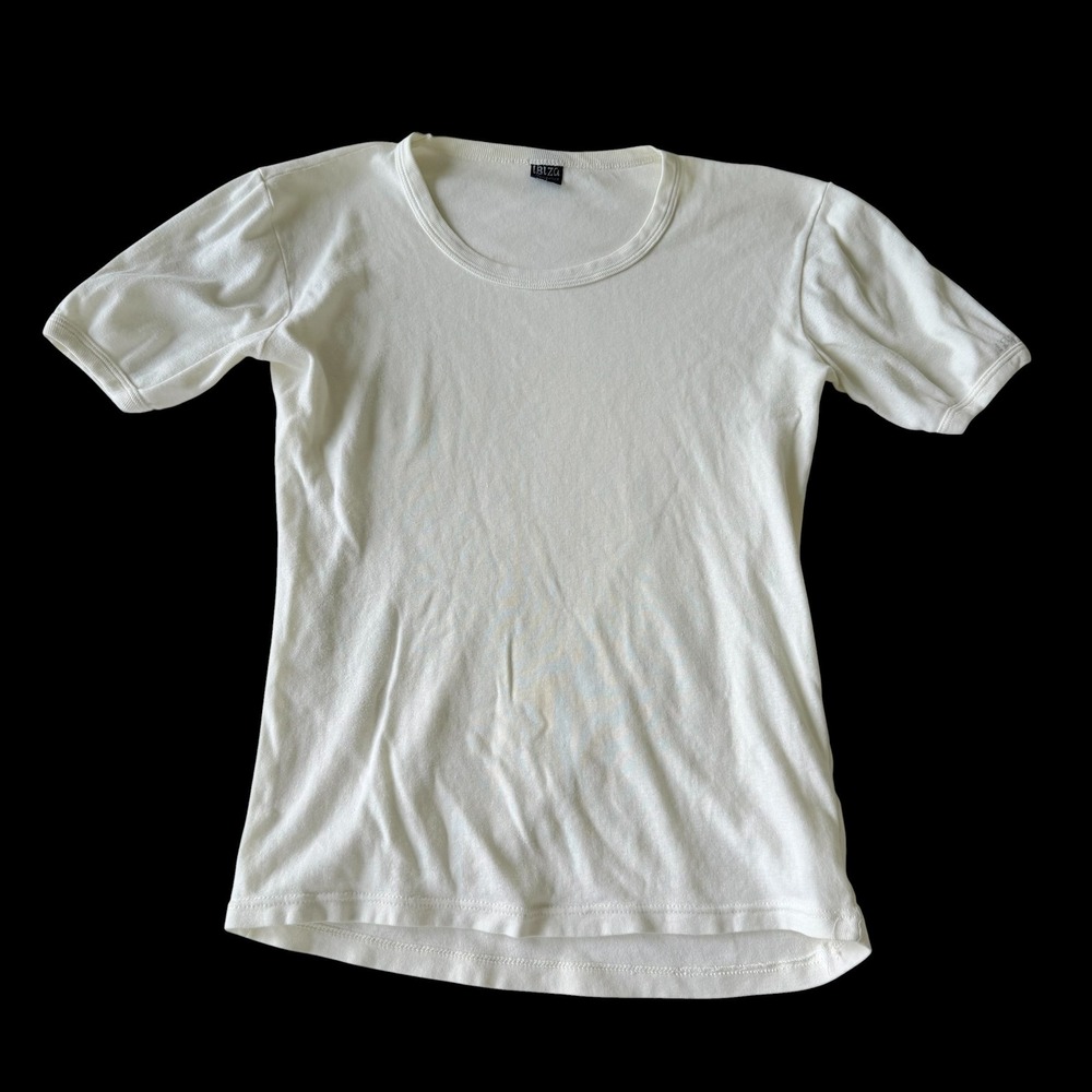Y2K Ibiza Cotton Short Sleeve Baby Tee Ringer Crew Neck XL 100% Baumwolle